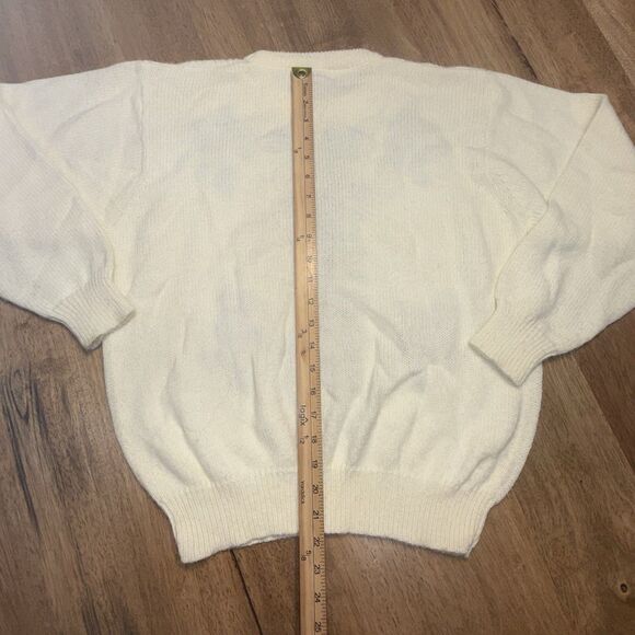 Vtg Floral Sweater Embroidered Cable Knit Pastel Cottagecore Medium Crewel - Picture 14 of 15